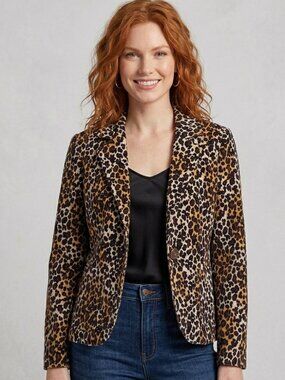 Larry Levine Petite Leopard Print Corduroy Blazer 4P